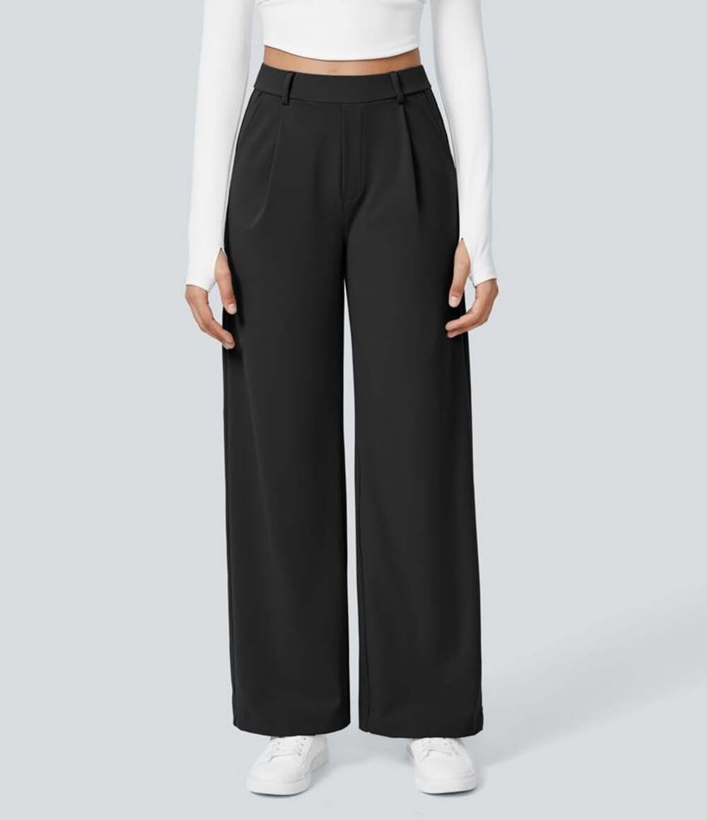 Halara Women's Black Flex DayStretch High Waisted Pocket Wide Leg Work Pants